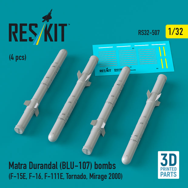 Matra Durandal (BLU-107) bombs (4 pcs) (F-15E, F-16, F-111E, Tornado, Mirage 2000) (3D Printed) Scale 1:32 ResKit RS32-0507