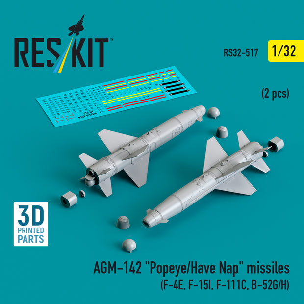 AGM-142 Popeye/Have Nap Missiles (2 pcs) (F-4E, F-15I, F-111C, B-52G/H) (3D Printed) Scale 1:32 ResKit RS32-0517 for Aircraft Model Kit
