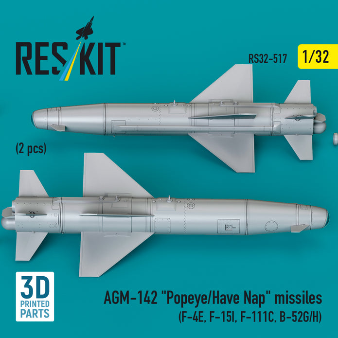 AGM-142 Popeye/Have Nap Missiles (2 pcs) (F-4E, F-15I, F-111C, B-52G/H) (3D Printed) Scale 1:32 ResKit RS32-0517 for Aircraft Model Kit