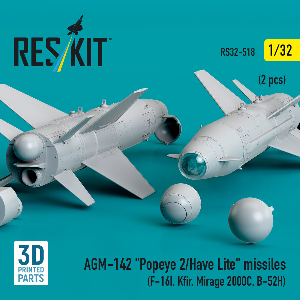 AGM-142 Popeye 2/Have Lite Missiles (2 pcs) (F-16I, Kfir, Mirage 2000C, B-52H) (3D Printed) Scale 1:32 ResKit RS32-0518 for Aircraft Model Kit