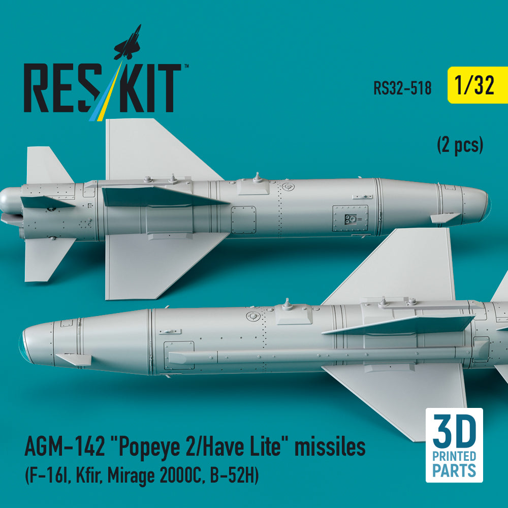AGM-142 Popeye 2/Have Lite Missiles (2 pcs) (F-16I, Kfir, Mirage 2000C, B-52H) (3D Printed) Scale 1:32 ResKit RS32-0518 for Aircraft Model Kit