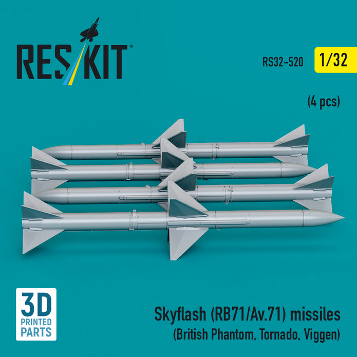Skyflash (RB71/Av,71) Missiles (4 pcs) (British Phantom, Tornado, Viggen) (3D Printed) Scale 1:32 ResKit RS32-0520 for Aircraft Model Kit