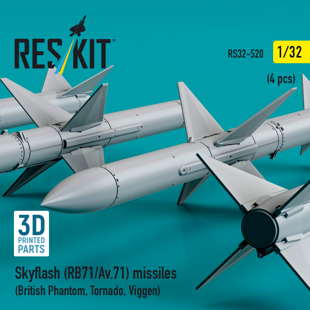 Skyflash (RB71/Av,71) Missiles (4 pcs) (British Phantom, Tornado, Viggen) (3D Printed) Scale 1:32 ResKit RS32-0520 for Aircraft Model Kit