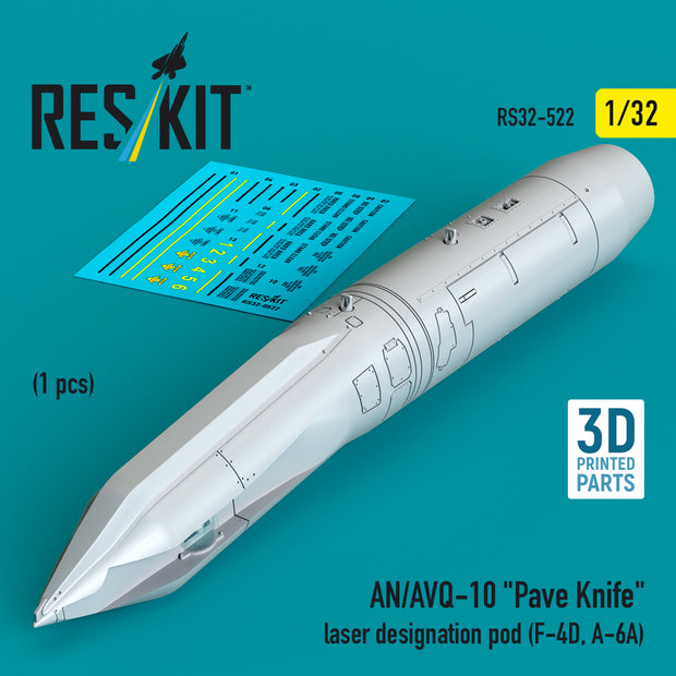 AN/AVQ-10 Pave Knife laser designation pod (1 pcs) (F-4D, A-6A) (3D Printed) Scale 1:32 ResKit RS32-0522