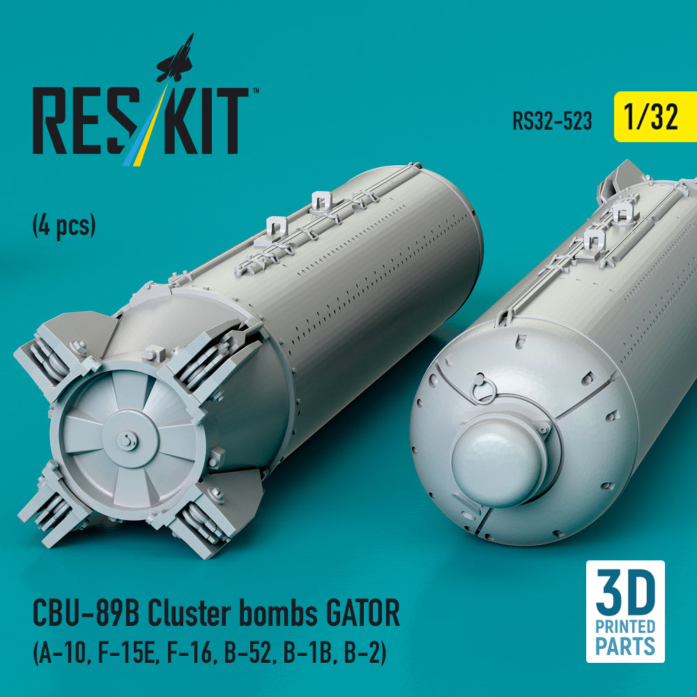 CBU-89B Cluster Bombs GATOR (4 pcs) (A-10, F-15E, F-16, B-52, B-1B, B-2) (3D Printed) Scale 1:32 ResKit RS32-0523 for Aircraft Model Kit