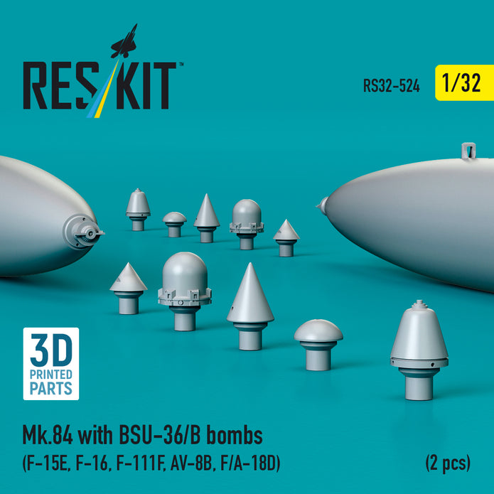 Mk,84 with BSU-36/B Bombs (2 pcs) (F-15E, F-16, F-111F, AV-8B, F/A-18D) (3D Printed) Scale 1:32 ResKit RS32-0524 for Aircraft Model Kit