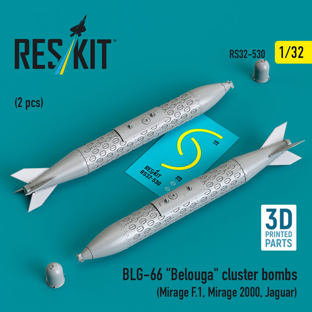 BLG-66 Belouga Cluster Bombs (2 pcs) (Mirage F.1, Mirage 2000, Jaguar) (3D Printed) Scale 1:32 ResKit RS32-0530 for Aircraft Model Kit