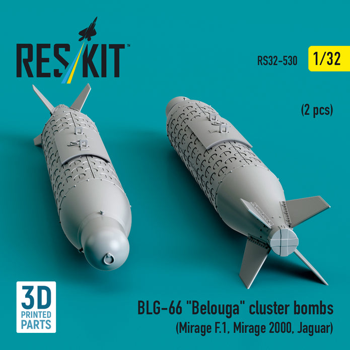 BLG-66 Belouga Cluster Bombs (2 pcs) (Mirage F.1, Mirage 2000, Jaguar) (3D Printed) Scale 1:32 ResKit RS32-0530 for Aircraft Model Kit