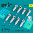 AN-M57 bombs (250 lbs, box-type fin) for all USAF & RAF of WW2 & Korean War (8 pcs) (3D Printed) Scale 1:32 ResKit RS32-0537
