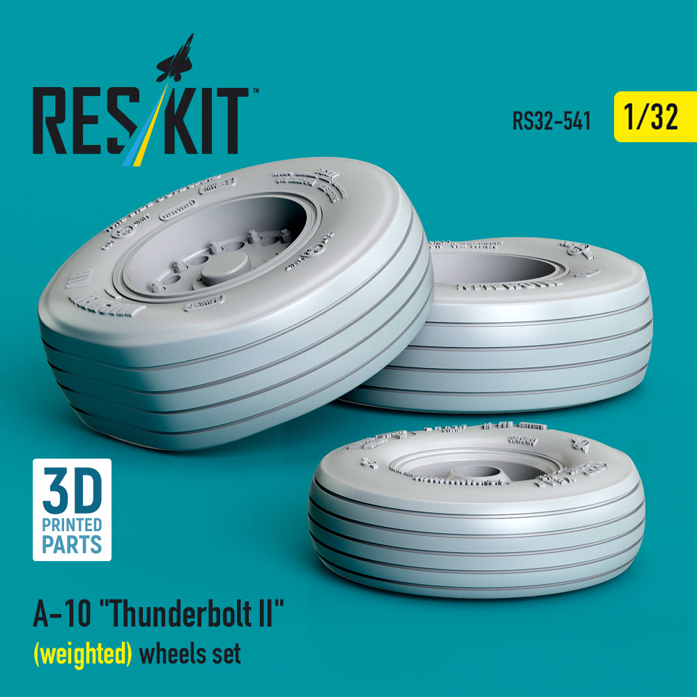 A-10 Thunderbolt II (weighted) wheels set (3D Printed) Scale 1:32 ResKit RS32-0541
