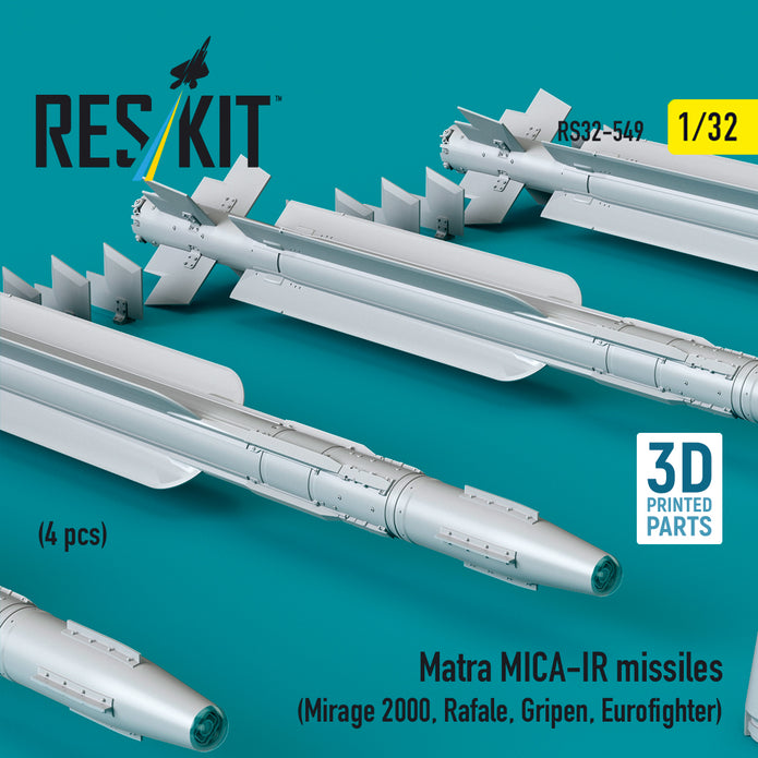 Matra MICA-IR missiles (4 pcs) (Mirage 2000, Rafale, Gripen, Eurofighter) (3D Printed) Scale 1:32 ResKit RS32-0549