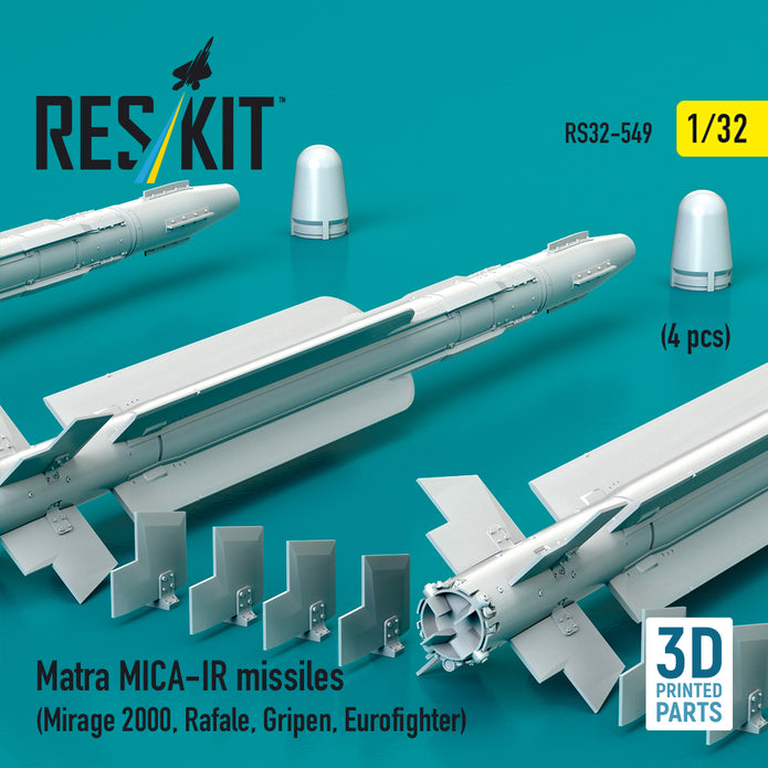 Matra MICA-IR missiles (4 pcs) (Mirage 2000, Rafale, Gripen, Eurofighter) (3D Printed) Scale 1:32 ResKit RS32-0549