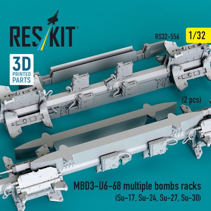 MBD3-U6-68 multiple bombs racks (2 pcs) (Su-17, Su-24, Su-27, Su-30) (3D Printed) Scale 1:32 ResKit RS32-0556