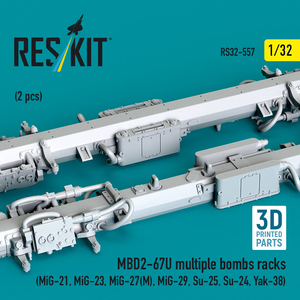 MBD2-67U multiple bombs racks (2 pcs) (MiG-21, MiG-23, MiG-27(М), MiG-29, Su-25, Su-24, Yak-38) (3D Printed) Scale 1:32 ResKit RS32-0557