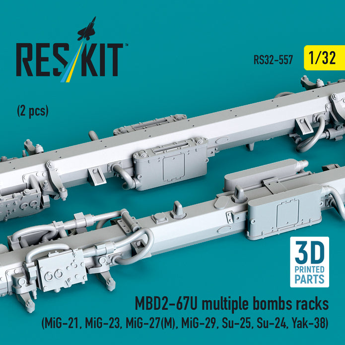 MBD2-67U multiple bombs racks (2 pcs) (MiG-21, MiG-23, MiG-27(М), MiG-29, Su-25, Su-24, Yak-38) (3D Printed) Scale 1:32 ResKit RS32-0557