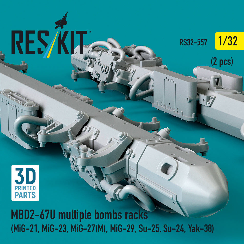 MBD2-67U multiple bombs racks (2 pcs) (MiG-21, MiG-23, MiG-27(М), MiG-29, Su-25, Su-24, Yak-38) (3D Printed) Scale 1:32 ResKit RS32-0557
