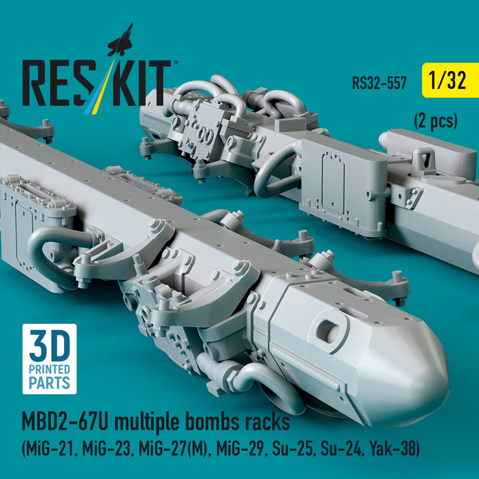MBD2-67U multiple bombs racks (2 pcs) (MiG-21, MiG-23, MiG-27(М), MiG-29, Su-25, Su-24, Yak-38) (3D Printed) Scale 1:32 ResKit RS32-0557
