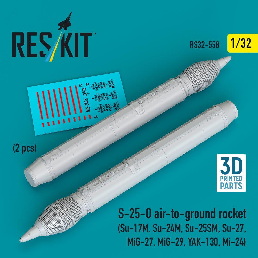 S-25-O air-to-ground rocket (2 pcs) (Su-17M, Su-24M, Su-25SM, Su-27, MiG-27, MiG-29, YAK-130, Mi-24) (3D Printed) Scale 1:32 ResKit RS32-0558