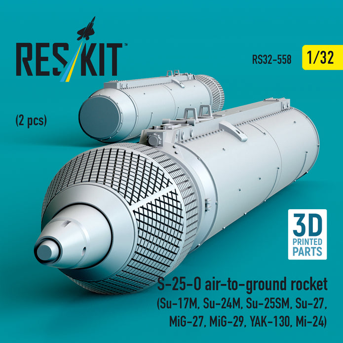 S-25-O air-to-ground rocket (2 pcs) (Su-17M, Su-24M, Su-25SM, Su-27, MiG-27, MiG-29, YAK-130, Mi-24) (3D Printed) Scale 1:32 ResKit RS32-0558