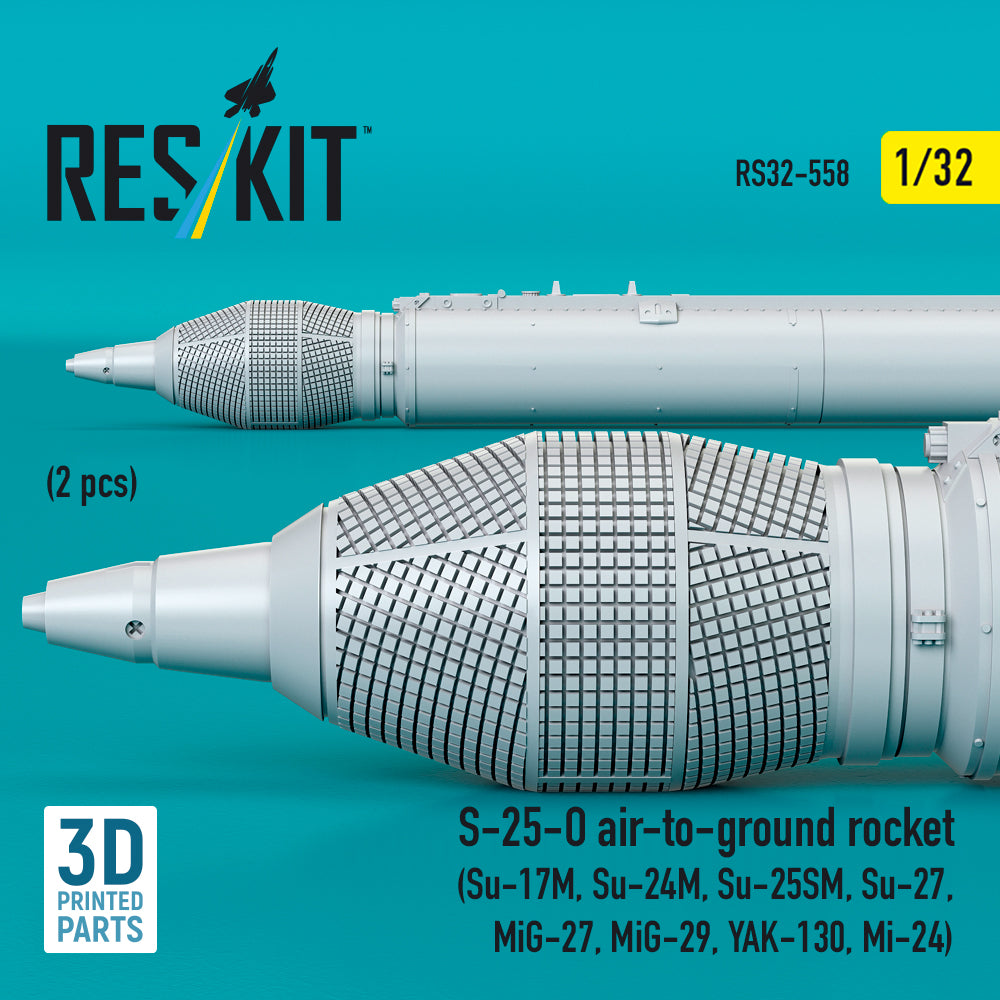 S-25-O air-to-ground rocket (2 pcs) (Su-17M, Su-24M, Su-25SM, Su-27, MiG-27, MiG-29, YAK-130, Mi-24) (3D Printed) Scale 1:32 ResKit RS32-0558