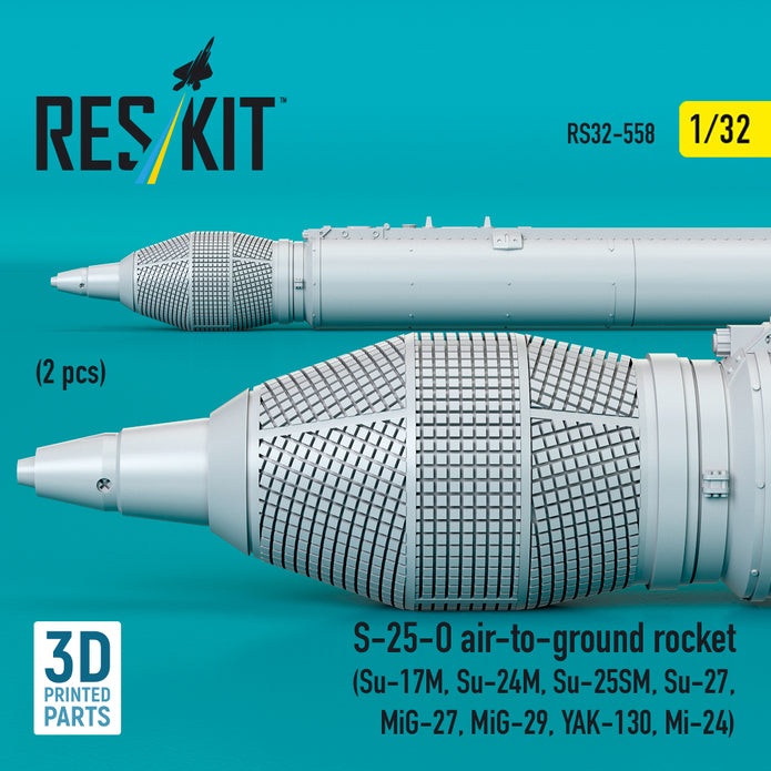 S-25-O air-to-ground rocket (2 pcs) (Su-17M, Su-24M, Su-25SM, Su-27, MiG-27, MiG-29, YAK-130, Mi-24) (3D Printed) Scale 1:32 ResKit RS32-0558
