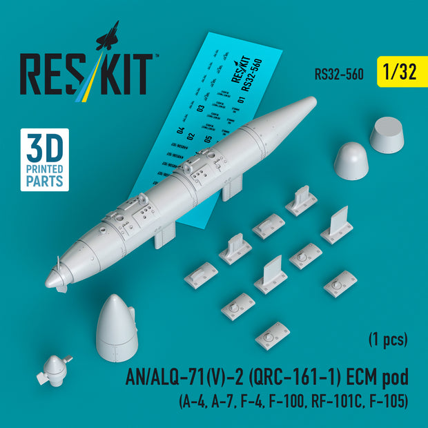 AN/ALQ-71(V)-2 (QRC-161-1) ECM pod (1pcs) (A-4, A-7, F-4, F-100, RF-101C, F-105) (3D Printed) Scale 1:32 ResKit RS32-0560