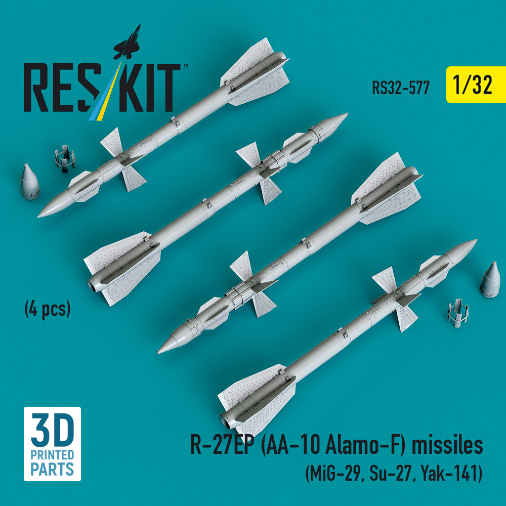 R-27EP (AA-10 Alamo-F) missiles (4 pcs) (MiG-29, Su-27, Yak-141) (3D Printed) Scale 1:32 ResKit RS32-0577