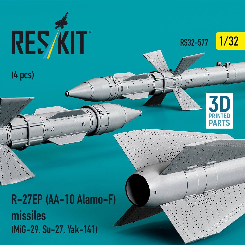 R-27EP (AA-10 Alamo-F) missiles (4 pcs) (MiG-29, Su-27, Yak-141) (3D Printed) Scale 1:32 ResKit RS32-0577