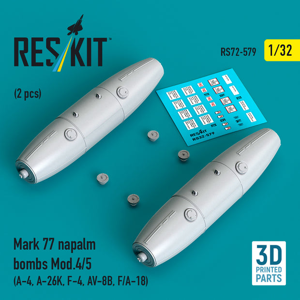 Mark 77 napalm bombs Mod.4/5 (2 pcs) (A-4, A-26K, F-4, AV-8B, F/A-18) (3D Printed) Scale 1:32 ResKit RS32-0579