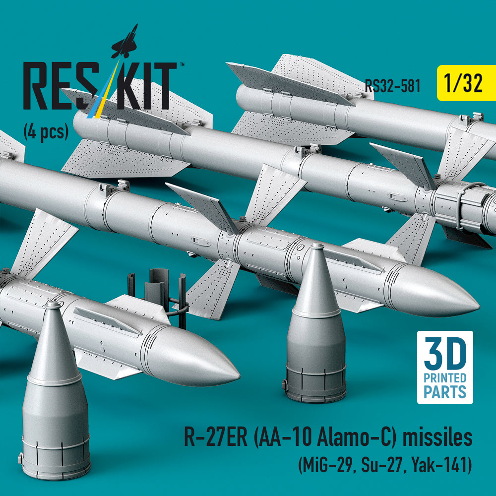 R-27ER (AA-10 Alamo-C) missiles (4 pcs) (MiG-29, Su-27, Yak-141) (3D Printed) Scale 1:32 ResKit RS32-0581