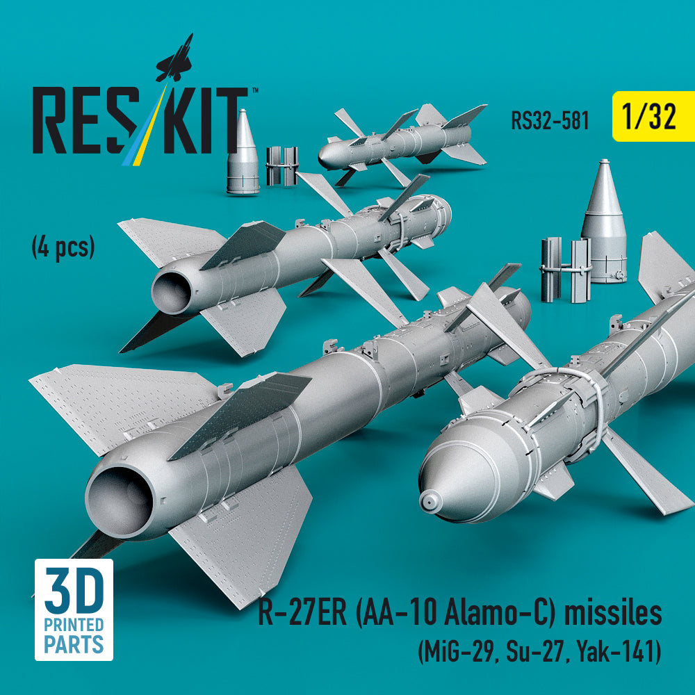 R-27ER (AA-10 Alamo-C) missiles (4 pcs) (MiG-29, Su-27, Yak-141) (3D Printed) Scale 1:32 ResKit RS32-0581