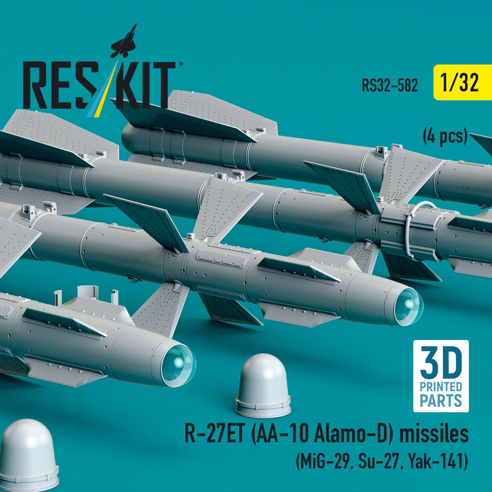 R-27ET (AA-10 Alamo-D) missiles (4 pcs) (MiG-29, Su-27, Yak-141) (3D Printed) Scale 1:32 ResKit RS32-0582