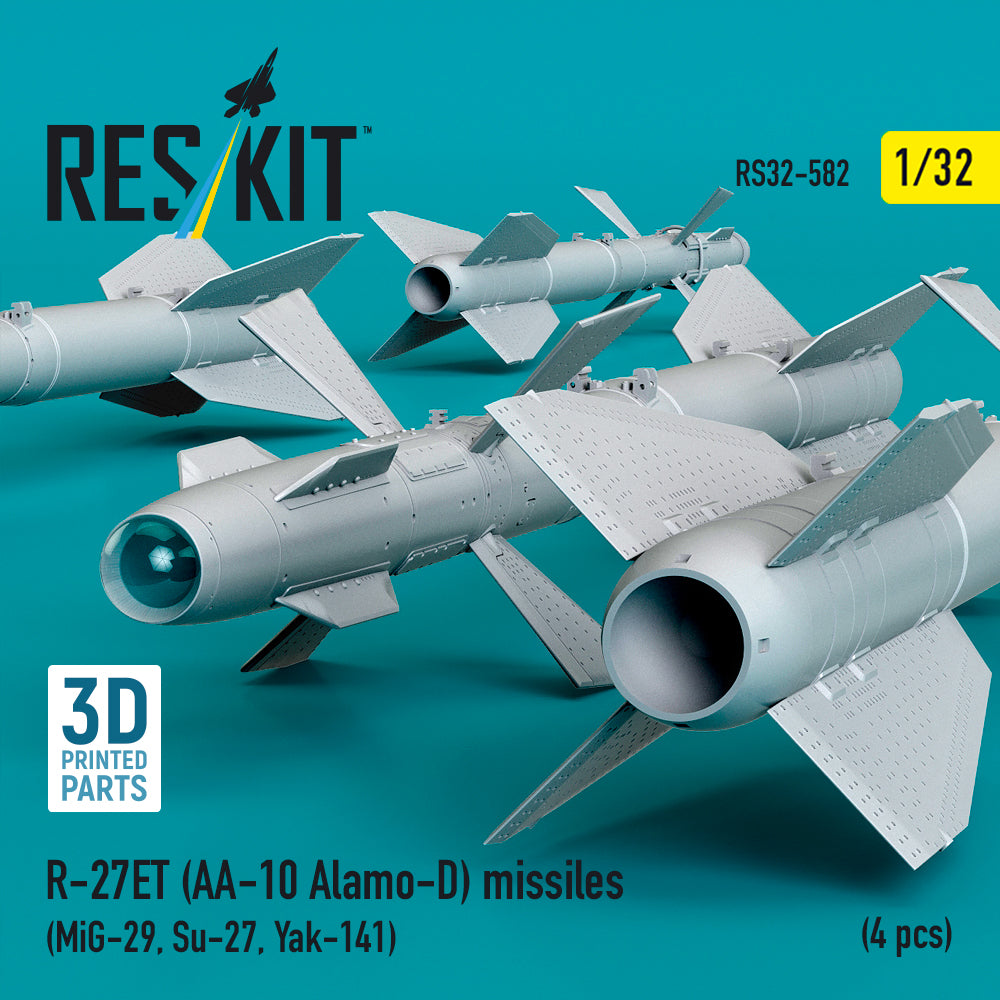 R-27ET (AA-10 Alamo-D) missiles (4 pcs) (MiG-29, Su-27, Yak-141) (3D Printed) Scale 1:32 ResKit RS32-0582