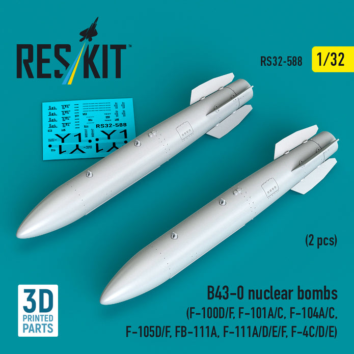 B43-0 nuclear bombs (2 pcs) (F-100D/F, F-101A/C, F-104A/C, F-105D/F, FB-111A, F-111A/D/E/F, F-4C/D/E) (3D Printed) Scale 1:32 ResKit RS32-0588