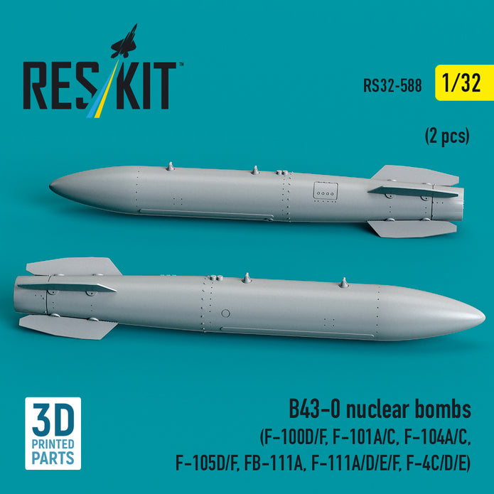 B43-0 nuclear bombs (2 pcs) (F-100D/F, F-101A/C, F-104A/C, F-105D/F, FB-111A, F-111A/D/E/F, F-4C/D/E) (3D Printed) Scale 1:32 ResKit RS32-0588