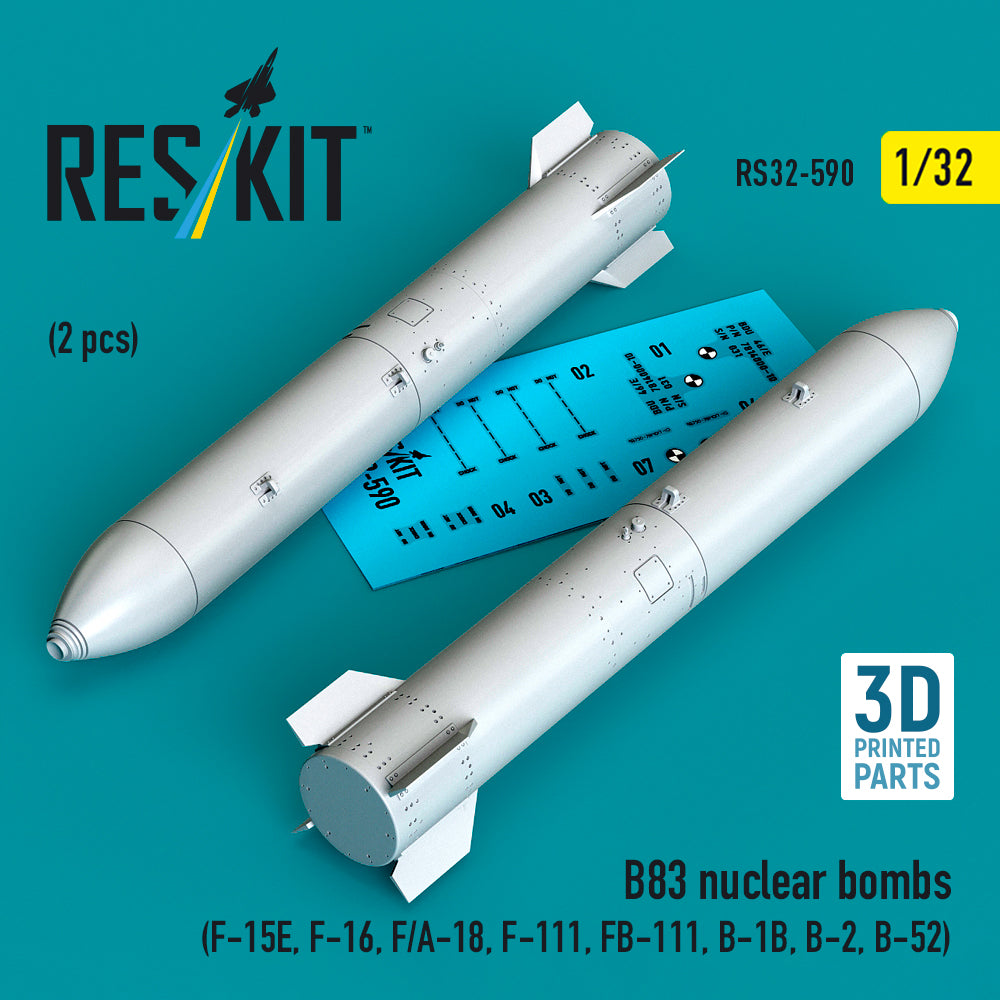 B83 nuclear bombs (2 pcs) (F-15E, F-16, F/A-18, F-111, FB-111, B-1B, B-2, B-52) (3D Printed) Scale 1:32 ResKit RS32-0590