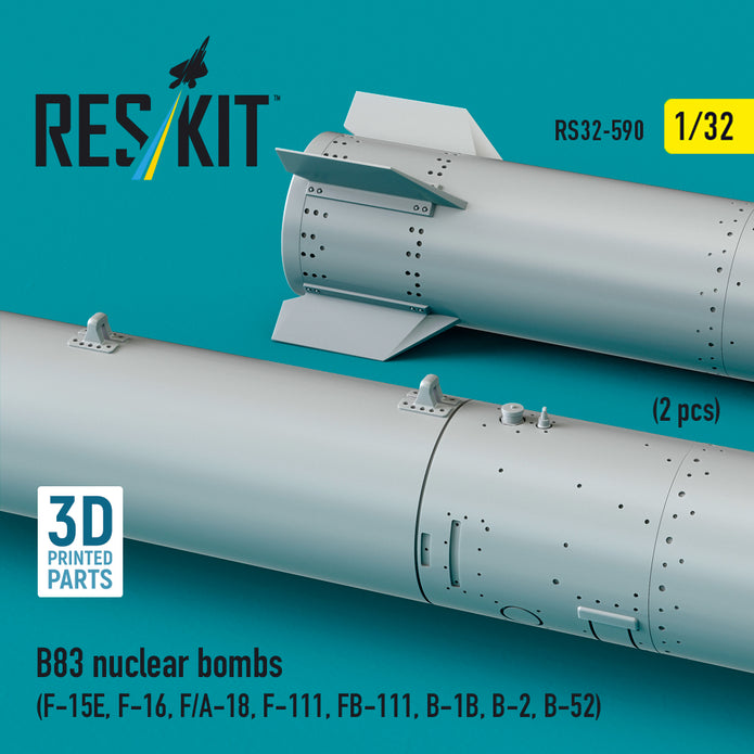 B83 nuclear bombs (2 pcs) (F-15E, F-16, F/A-18, F-111, FB-111, B-1B, B-2, B-52) (3D Printed) Scale 1:32 ResKit RS32-0590