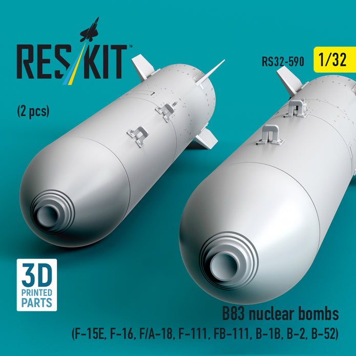B83 nuclear bombs (2 pcs) (F-15E, F-16, F/A-18, F-111, FB-111, B-1B, B-2, B-52) (3D Printed) Scale 1:32 ResKit RS32-0590