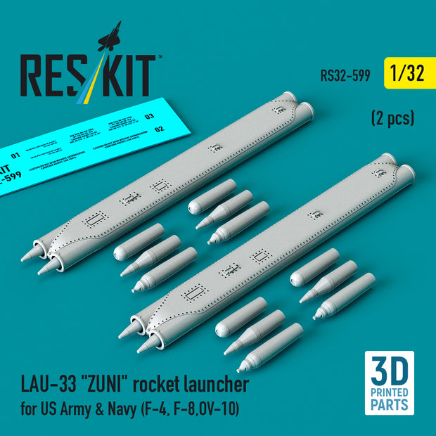 LAU-33 ZUNI rocket launcher for US Army & Navy (2 pcs) (F-4, F-8, OV-10) (3D Printed) Scale 1:32 ResKit RS32-0599