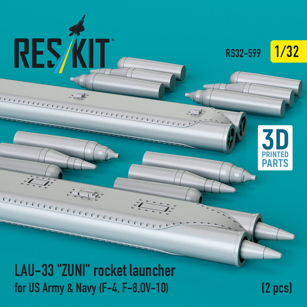 LAU-33 ZUNI rocket launcher for US Army & Navy (2 pcs) (F-4, F-8, OV-10) (3D Printed) Scale 1:32 ResKit RS32-0599
