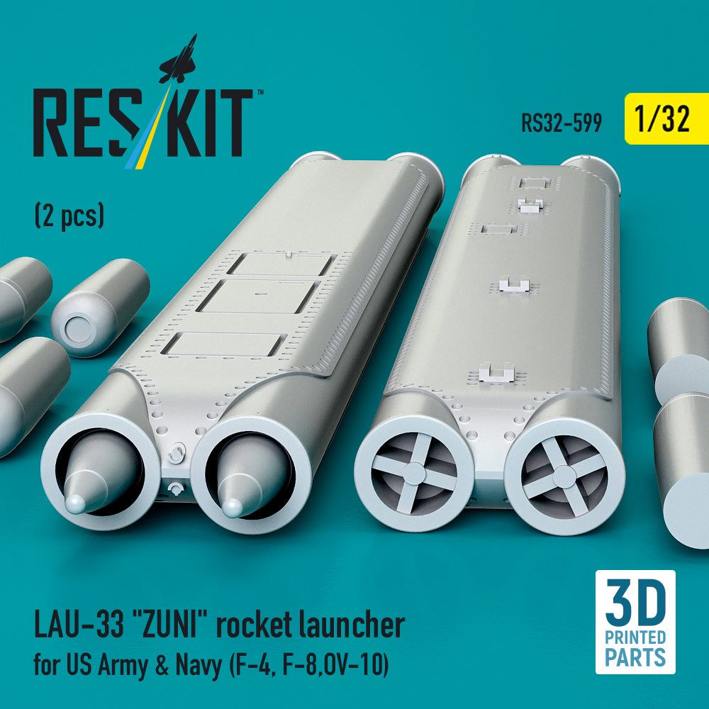 LAU-33 ZUNI rocket launcher for US Army & Navy (2 pcs) (F-4, F-8, OV-10) (3D Printed) Scale 1:32 ResKit RS32-0599