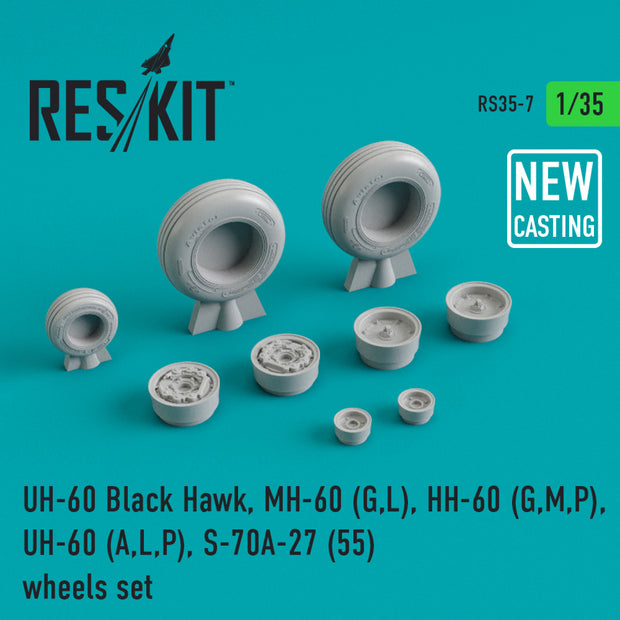 Sikorsky UH-60 Black Hawk/MH-60 (G,L)/HH-60 (G,M,P)/UH-60 (A,L,P)/S-70A-27(55) Wheels set (weighted) Scale 1:35 ResKit RS35-0007 for Helicopters Model Kit