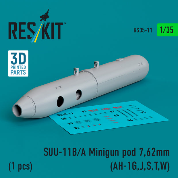 SUU-11B/A Minigun pod 7,62mm (1 pcs) (AH-1G,J,S,T,W) (3D printed) Scale 1:35 ResKit RS35-0011 for Helicopters Model Kit