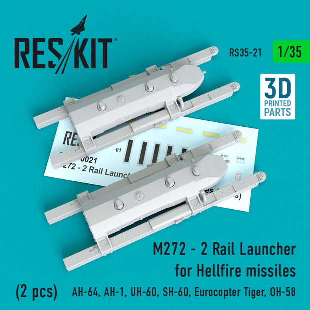 M272 - 2 Rail Launcher for Hellfire Missiles (2 pcs) (AH-64, AH-1, UH-60, SH-60, Eurocopter Tiger, OH-58) Scale 1:35 ResKit RS35-0021 for Helicopters Model Kit