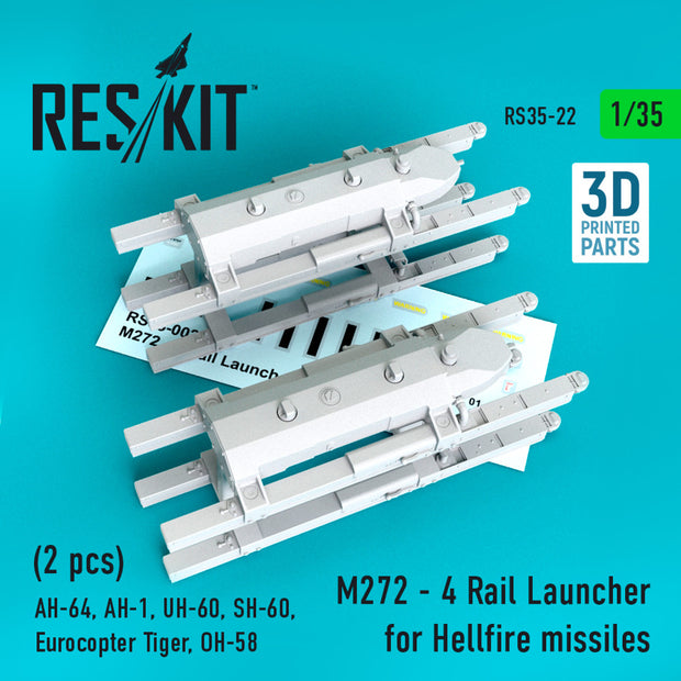 M272 - 4 Rail Launcher for Hellfire Missiles (2 pcs) (AH-64, AH-1, UH-60, SH-60, Eurocopter Tiger, OH-58) Scale 1:35 ResKit RS35-0022 for Helicopters Model Kit
