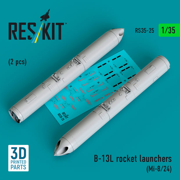 B-13L Rocket Launchers (2 pcs) (Mi-8/24) (3D Printed) Scale 1:35 ResKit RS35-0025 for Helicopters Model Kit