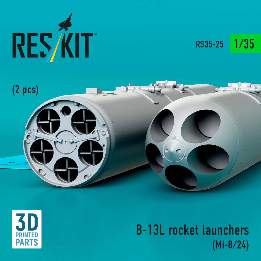 B-13L Rocket Launchers (2 pcs) (Mi-8/24) (3D Printed) Scale 1:35 ResKit RS35-0025 for Helicopters Model Kit