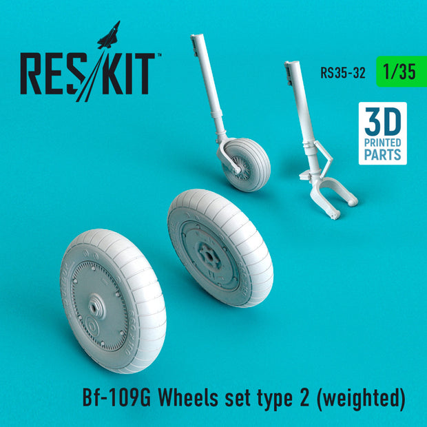 Messerschmitt Bf.109G Wheels set type 2 (weighted) Scale 1:35 ResKit RS35-0032 for Aircraft Model Kit