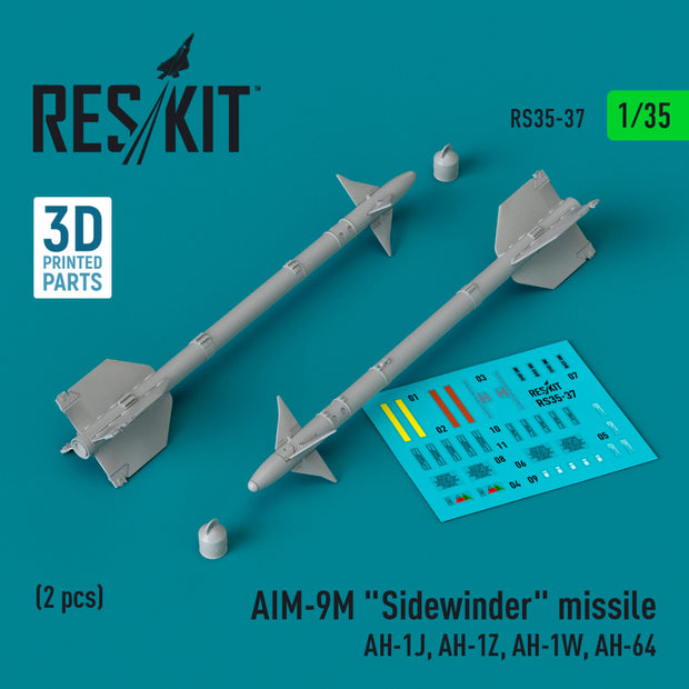 AIM-9M Sidewinder Missile (AH-1J, AH-1Z, AH-1W, AH-64) (2 pcs) (3D Printed) Scale 1:35 ResKit RS35-0037 for Helicopters Model Kit