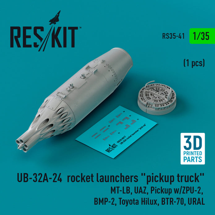 UB-32A-24 Rocket Launchers Pickup Truck (1 pcs) (MT-LB, UAZ, Pickup w/ZPU-2, BMP-2, Toyota Hilux, BTR-70, URAL) (3D Printed) Scale 1:35 ResKit RS35-0041 for Armoured Vehicles Model Kit